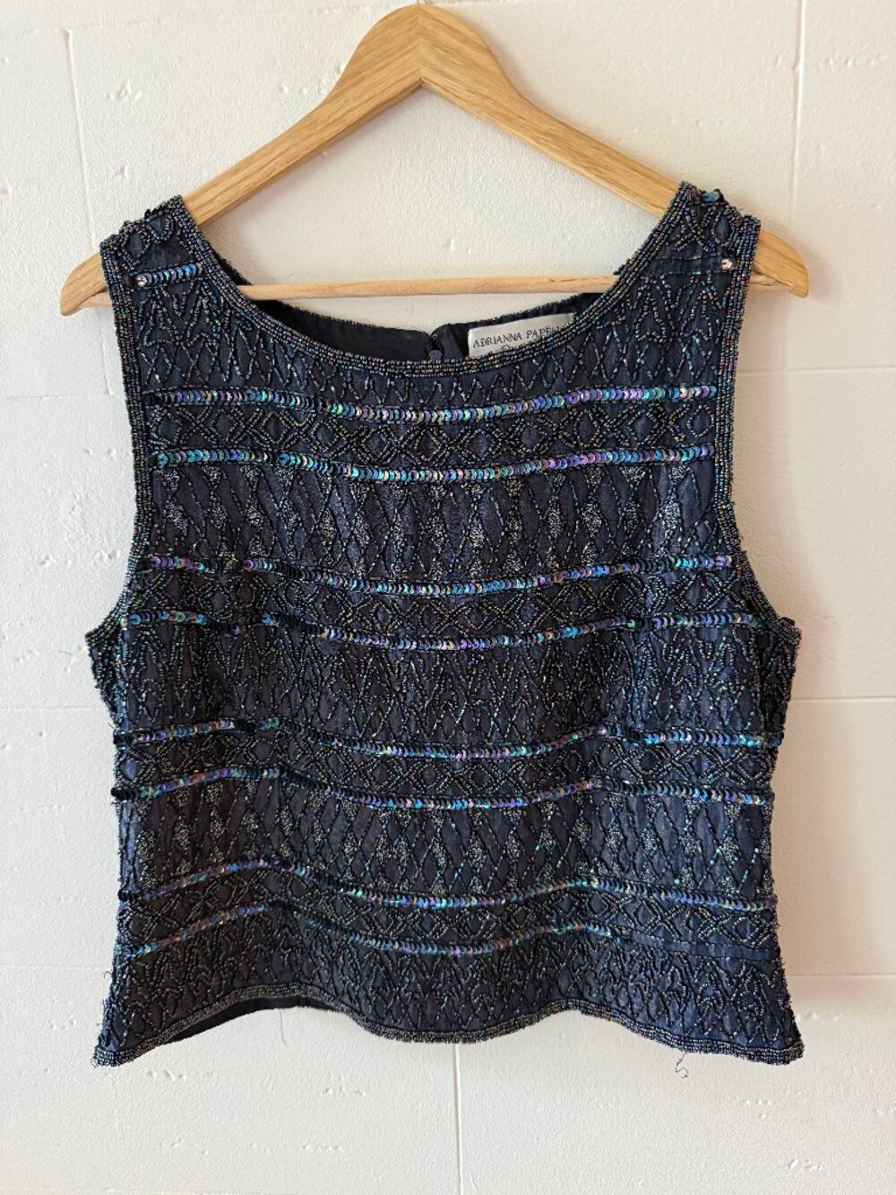 Adrianna Papell Vintage Beaded Sequin Sleeveless Party Top Black | Medium